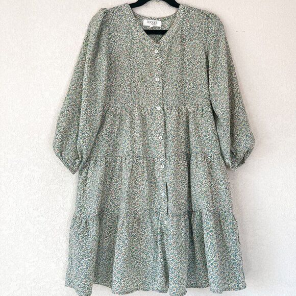 Roolee Kids Girl's Boho Spring Dainty Floral Green Long Sleeve Dress Size 7-8 - Picture 1 of 5